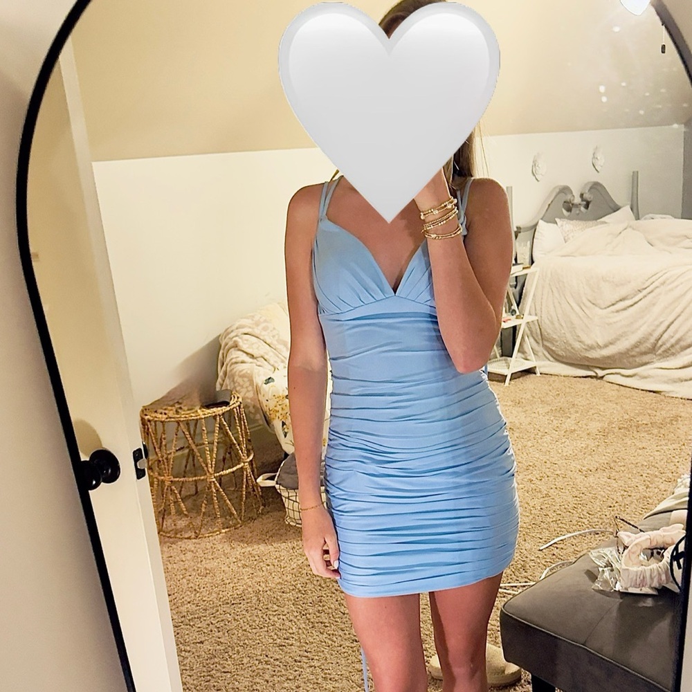 Elegant Blue Ruched Dress